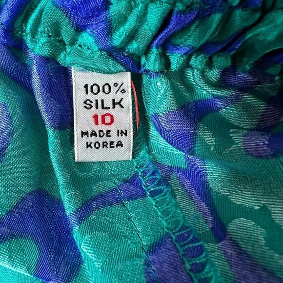 100% Silk Midi Skirt Vintage in Teal Green and Purple Size 10 - Picture 10 of 12